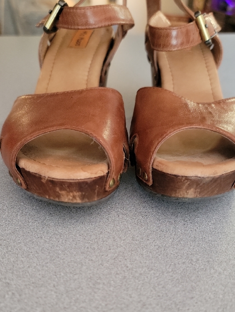 Miz Mooz Brown Leather Slingback Peep-Toe Heels - Picture 5 of 5